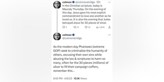 Kentucky Democratic Party chairman Colmon Elridge tweeted that Republicans are "modern day Pharisees" and compared the GOP to Judas Iscariot, the disciple who betrayed Jesus Christ.