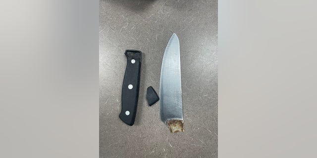 A knife broken in half by Marines who prevented a potential stabbing at a Virginia Chick-fil-A restaurant, authorities said.