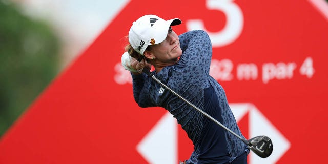 Linn Grant plays a tee shot during the HSBC Women's World Championship at Sentosa Golf Club on March 5, 2023, in Singapore.