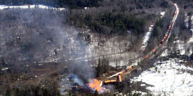 A Maine rail line where three locomotives and six boxcars derailed over the weekend has reopened.