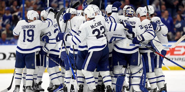 Maple Leafs celebrate victory in overtime