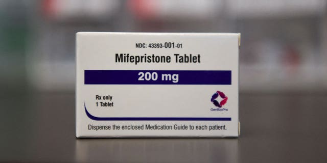 A box containing a Mifepristone tablet is seen at a clinic in Missoula, Montana, on Feb. 28, 2023.