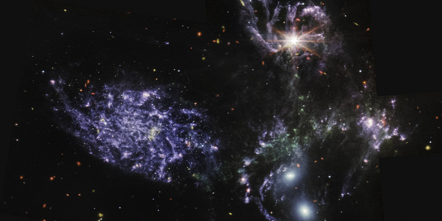 This image released by NASA on July 12, 2022, shows Stephan's Quintet, a collection of five galaxies, as seen via the James Webb Space Telescope.