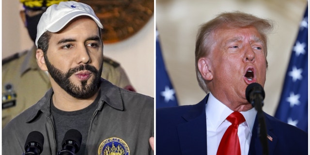 El Salvador's President Nayib Bukele, left, and former U.S. President Donald Trump