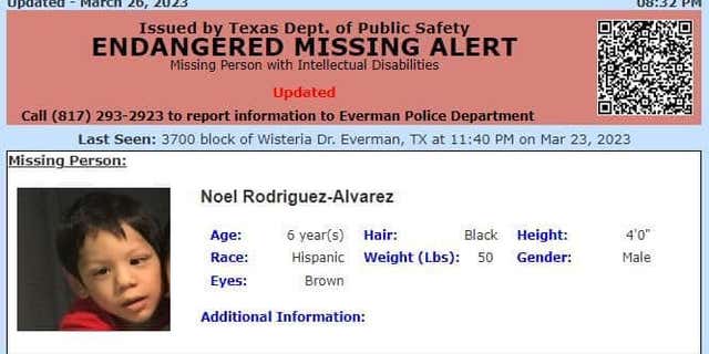 Noel Rodriguez-Alvarez, 6, hasn't been seen alive since October and is presumed dead, according to Everman Police.