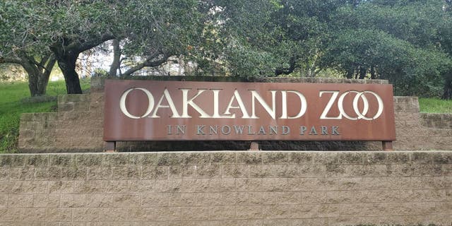 Sign for Oakland Zoo in Oakland, California, December 27, 2021.