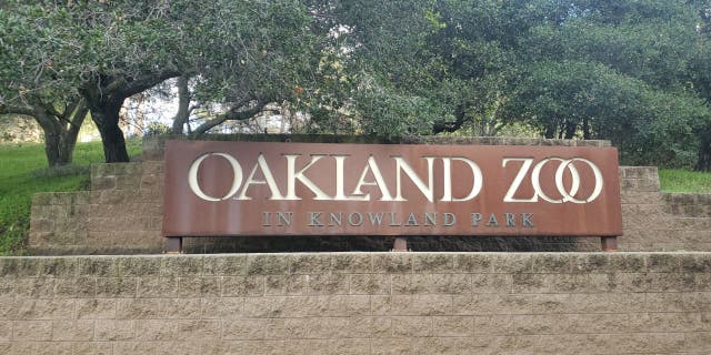 Sign for Oakland Zoo in Oakland, California, December 27, 2021.