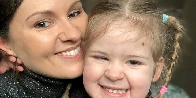 Little Olivia and her mom, Ewelina Skwarlo, snap a selfie. Optometrist Laura Leaf sent her niece to Pinderfields Hospital in Wakefield, West Yorkshire.