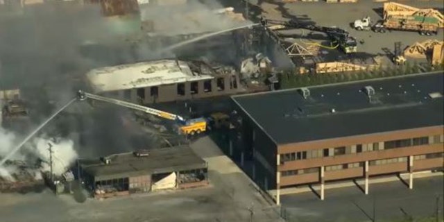 FOX 29 Philadelphia's SkyFOX flew above the industrial building fire.