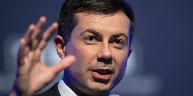 Transportation Secretary Pete Buttigieg speaks to the Transportation Research Board gathering in Washington on Jan. 11, 2023. Federal officials announced the first $196 million of grants in a $1 billion infrastructure program aimed at upgrading old and faulty natural gas pipelines across the country.