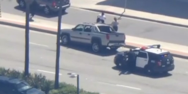 The Los Angeles pursuit ended dramatically when the driver and passengers jumped out of the car.