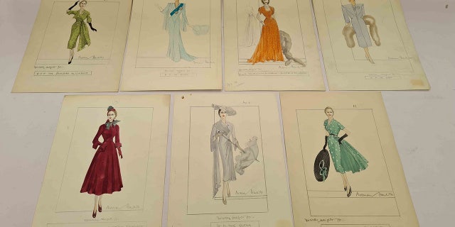 Royal designer Norman Hartnell sketched the above watercolor designs for then-Princess Elizabeth and the Queen (Queen Mother), also going up for auction in May.