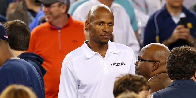 NBA player Ray Allen attends the NCAA Men's Final Four Championship between the Connecticut Huskies and the Kentucky Wildcats at AT&amp;amp;T Stadium on April 7, 2014 in Arlington, Texas.  