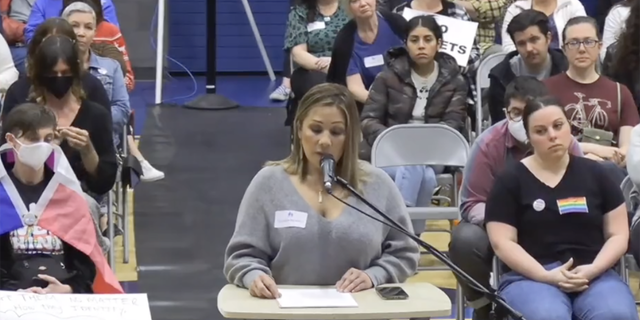 California mom Aurora Regino speaks to her daughter's school board ahead of a vote offering more transparency for parents.