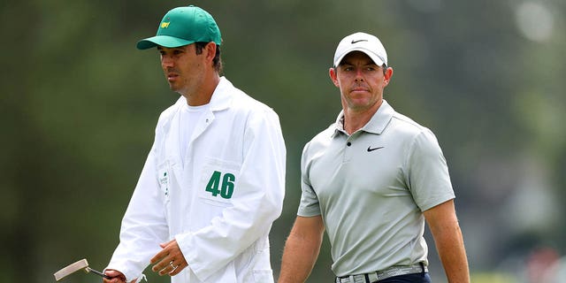 Rory McIlroy walking at Augusta