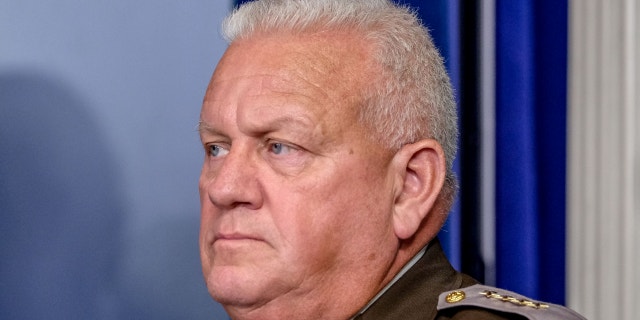 Charles Jenkins, sheriff of Frederick County, Md., listens during a press conference in the briefing room of the White House in Washington, D.C., Oct. 10, 2019. 