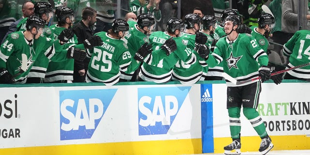 Dallas Stars goal on the bench