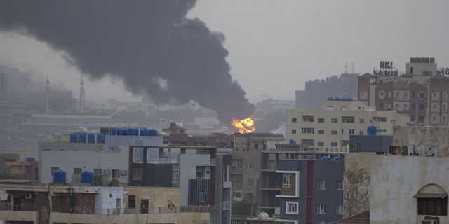 Fire burns in Khartoum amid Sudan conflict