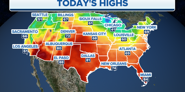 Forecast high temperatures for Monday, April 17.