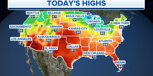 Forecast high temperatures for Monday, April 17.