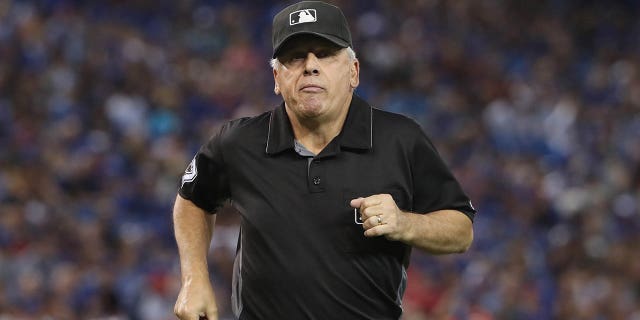 Third base umpire Larry Vanover #27 during the Toronto Blue Jays MLB game against the Tampa Bay Rays on August 9, 2016 at Rogers Centre in Toronto, Ontario, Canada.