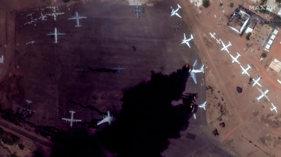 Satellite image of Sudanese planes burning