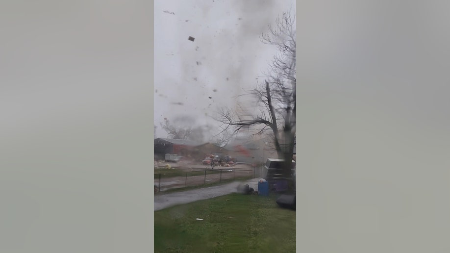 Objects hurled into the air by a tornado in Colona, Illinois