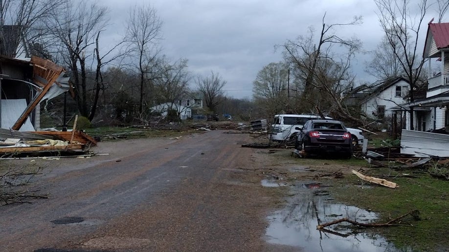 A neighborhood impacted by a Missouri tornado