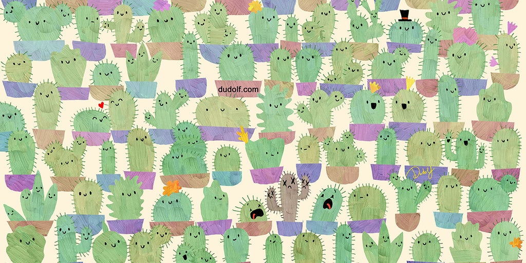 Brain teaser: Can you find the green apple hidden among the cacti?