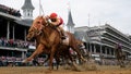 FILE - Rich Strike, with Sonny Leon aboard, crosses the finish line to win the 148th running of the Kentucky Derby horse race at Churchill Downs Saturday, May 7, 2022, in Louisville, Ky. Rich Strikes stunning upset victory in last years Kentucky Derby as a nearly 81-1 long shot provided the races second biggest odds winner in four years.
