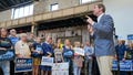 Democratic Kentucky Gov. Andy Beshear speaks to supporters in Newport, Kentucky on May 21, 2023 during a three day bus tour across the state to kick off his re-election campaign.