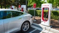 FILE -- Tesla automobile plugged in and charging a Supercharger rapid battery charging station for the electric vehicle company Tesla Motors, in the Silicon Valley town of Mountain View, California, August 24, 2016. - Fox News