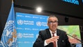 World Health Organization (WHO) chief Tedros Adhanom Ghebreyesus speaks during a press conference on the World Health Organization's 75th anniversary in Geneva, on April 6, 2023.