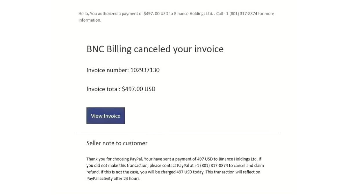 Screenshot of a scam email.