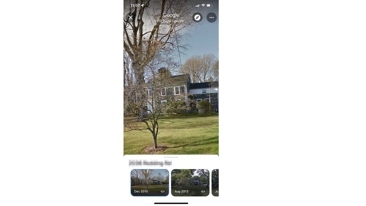 Image of house and yard with previous images of the property years ago at bottom