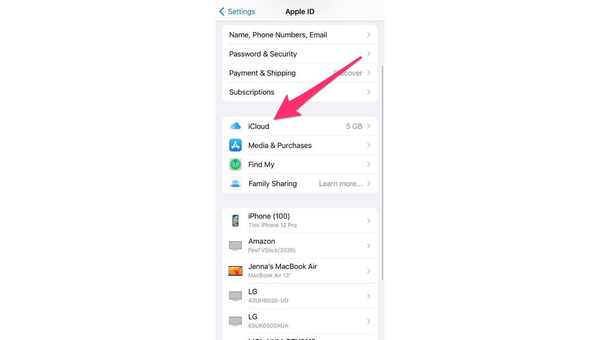 iCloud settings screenshot