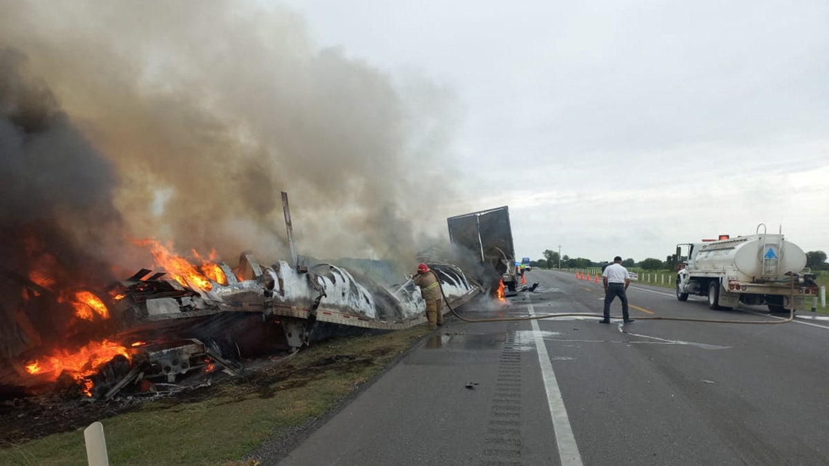 Fiery crash on Tamaulipas highway in Mexico