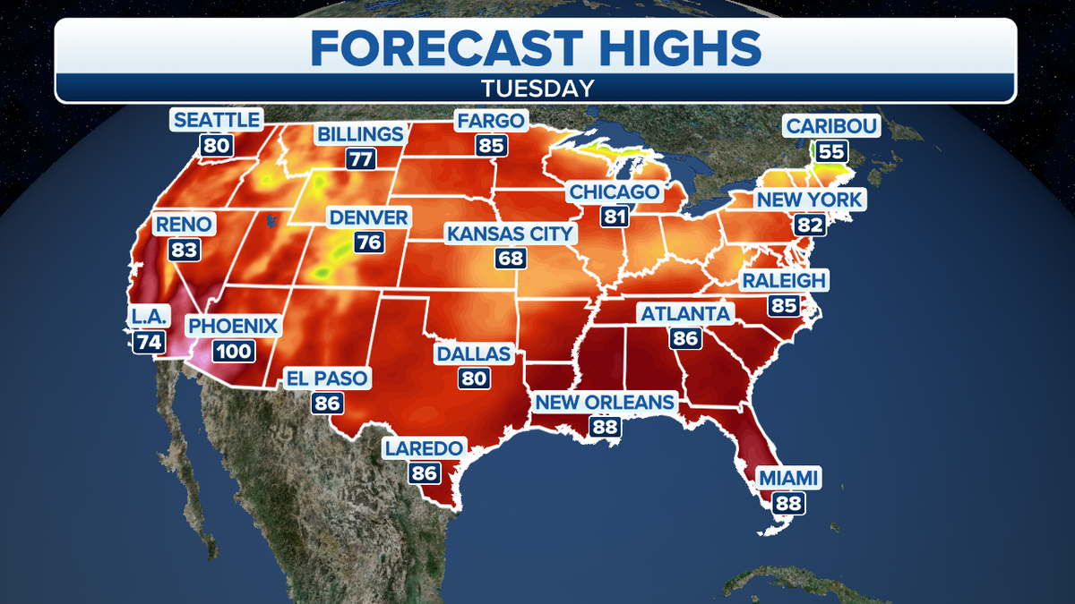 Tuesday forecast highs