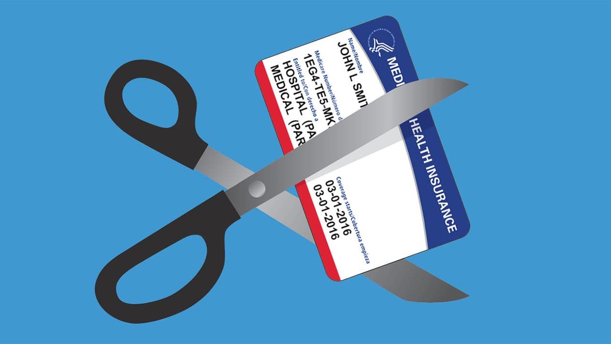 Graphic of scissors cutting a Medicare card.