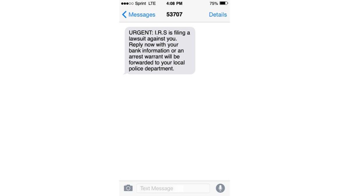 Screenshot of an IRS smishing text.