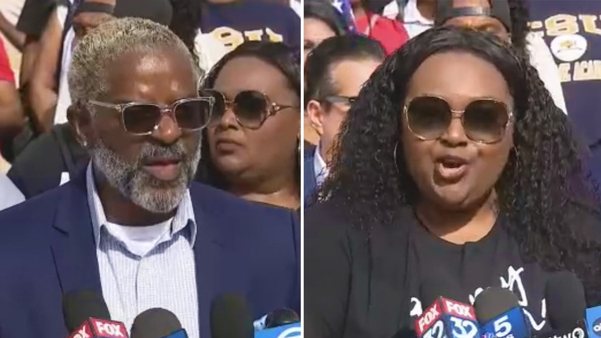 J. Darnell Jones, left, and Natasha Dunn, right, were two South Shore residents who spoke out Thursday against a decision by local leaders to house migrants at a nearby, vacant school.