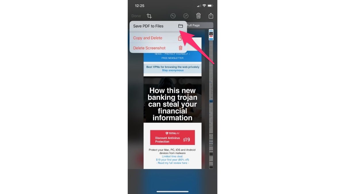 Save PDF to Files option on phone