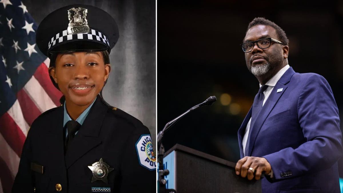 Chicago Mayor Brandon Johnson and police officer Areanah Preston