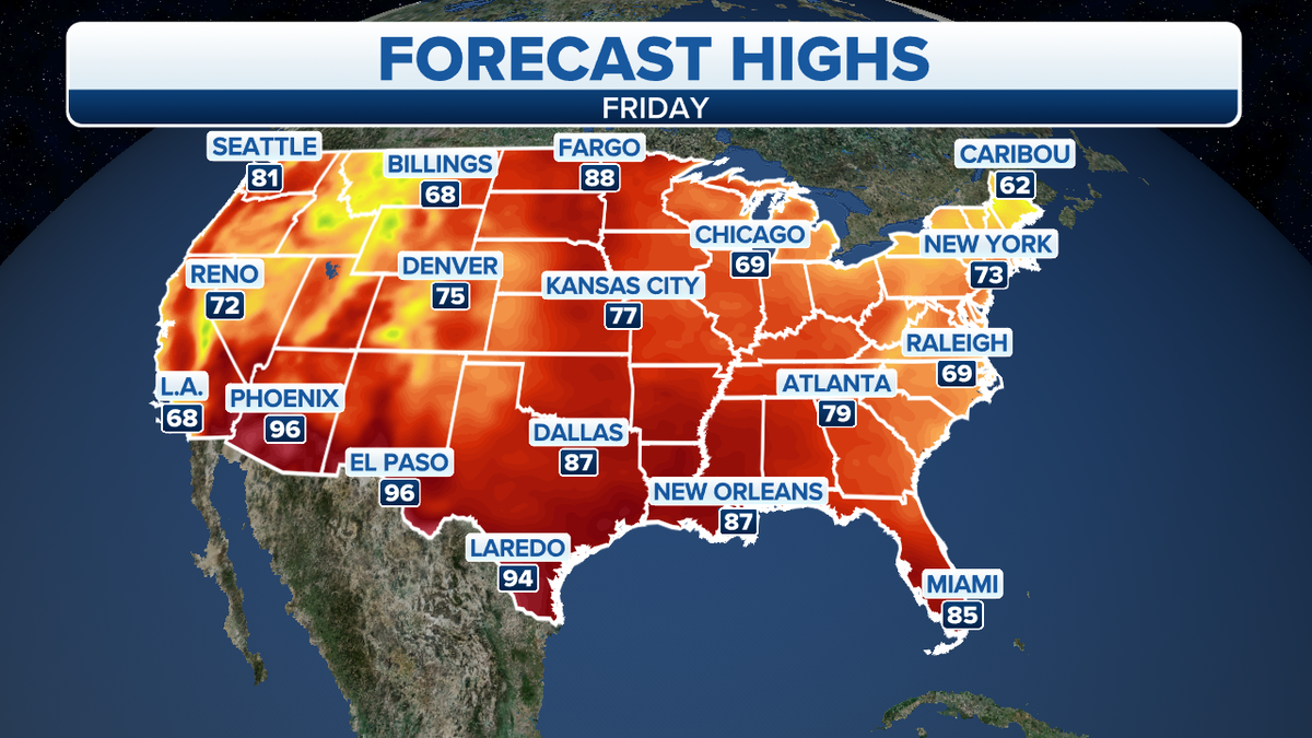 Forecast high temperatures in the U.S.