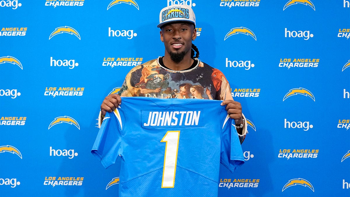 Quentin Johnston is introduced as a Charger