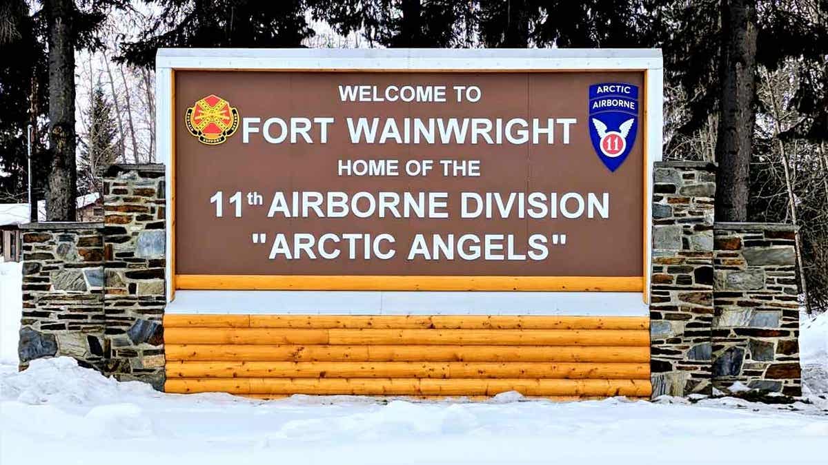 A sign for the Fort Wainwright base in Alaska