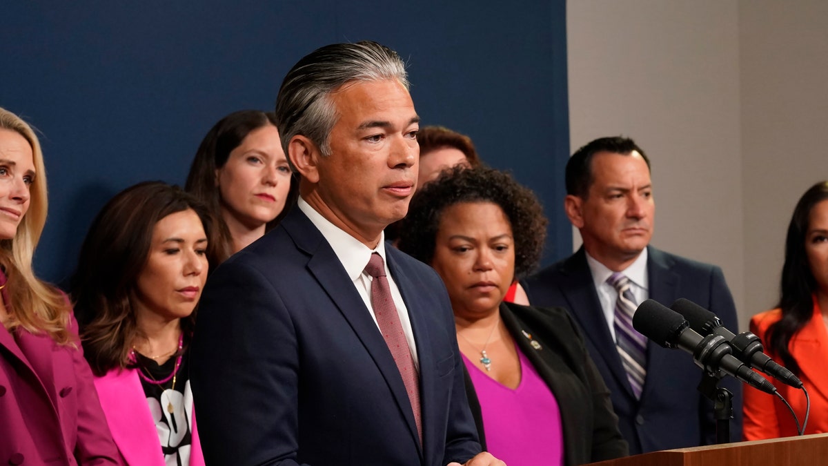 FILE - California Attorney General Rob Bonta discusses the Supreme Courts decision to overturn Roe v Wade, during a news conference in Sacramento, Calif., on June 24, 2022.?