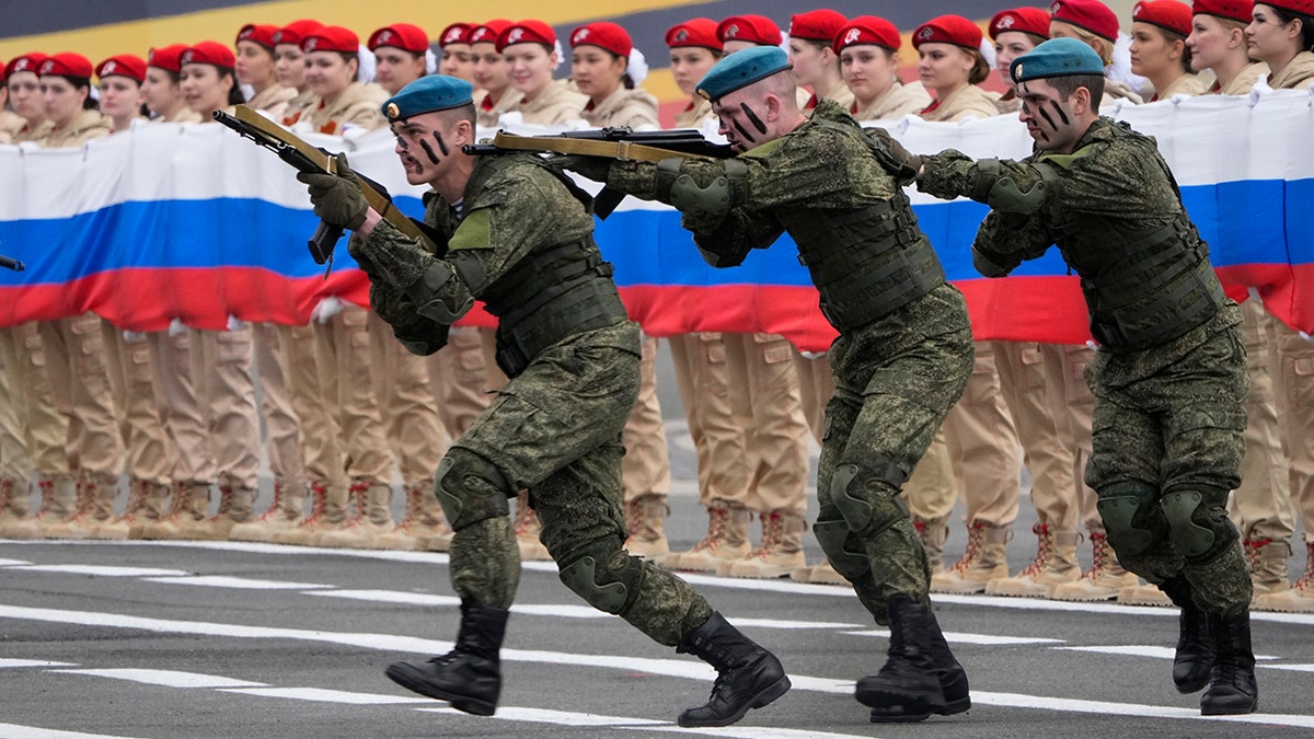 Russian soldiers during parade rehearsal