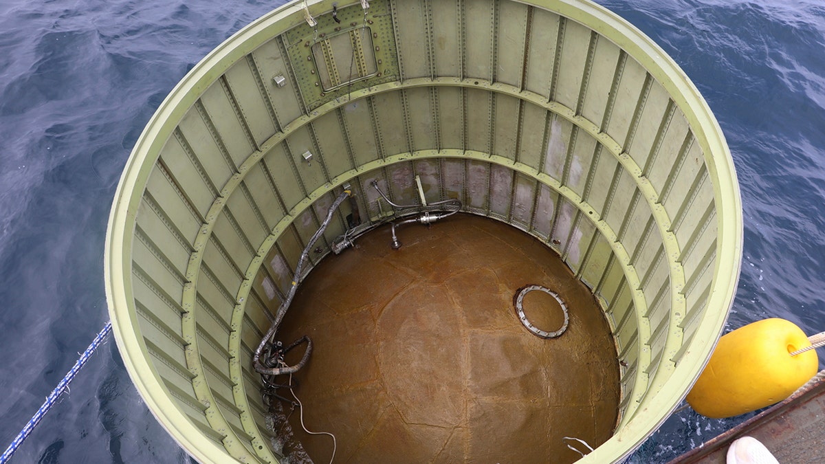 The inside of the metal cylinder