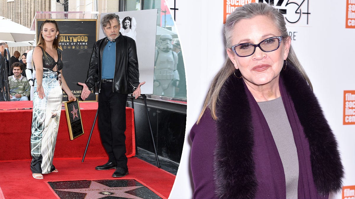 Billie Lourd and Mark Hamill photo split with photo of Carrie Fisher